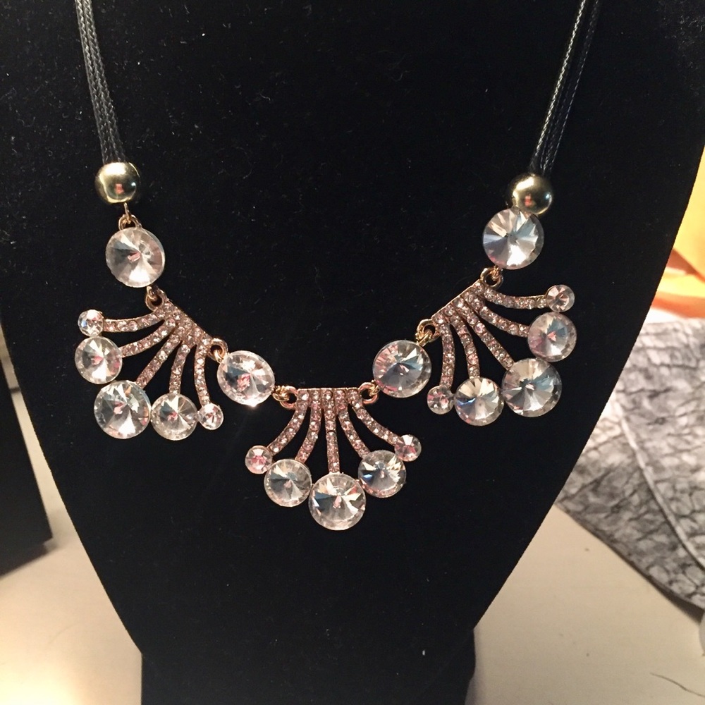 Brass Gilt Inlaid Crystal & Rhinestone Necklace